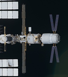 ATV Johannes Kepler angedockt                       Foto: NASA 2011 (Spaceflight Discovery)