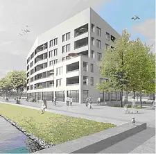 Entwurf zukünftiger Wohnbebauung auf dem Klärwerksgrundstück westlich von Schuppen 3