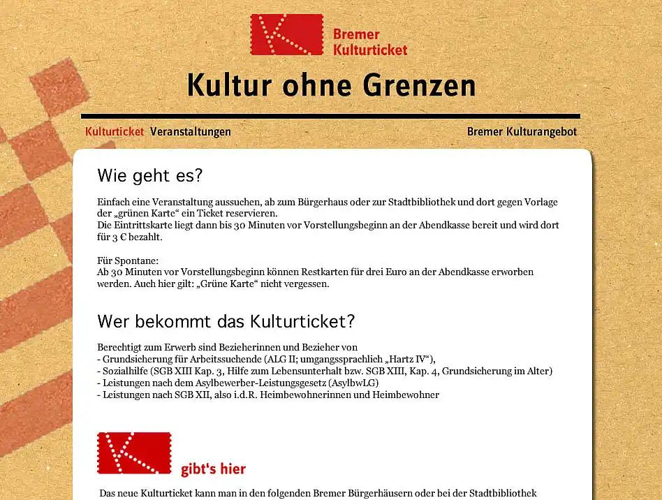 Vorschau auf das neue Online-Portal www.kulturticket.bremen.de