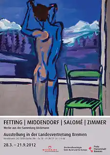 Umwerfendes Blau – das Plakat zur Ausstellung zeigt das Werk „Ausblick (Pilatus)“ von Rainer Fetting aus dem Jahr 1982