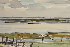 Kurt Claußen-Finks: Deich und Deichvorland, 1962, Aquarell, Filzstift