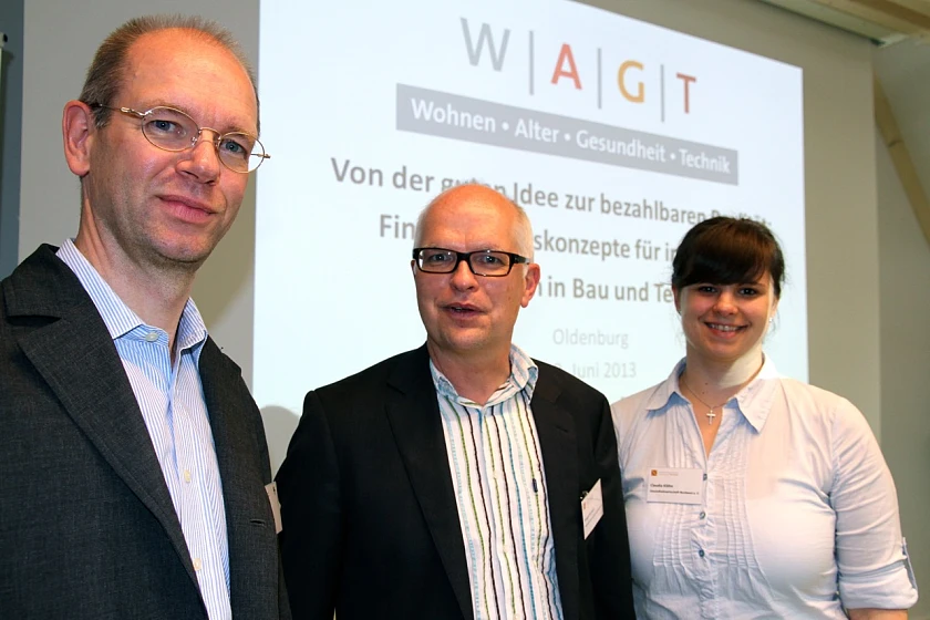 Die Organisatoren der 7. Veranstaltung Wohnen, Alter, Gesundheit und Technik (WAGT):  Klaus Kranke, Referatsleiter der Senatorin für Soziales, Kinder, Jugend und Frauen, Ansgar Rudolph, Geschäftsführer Gesundheitswirtschaft Nordwest e.V. und Claudia Klöhn, Projektmanagerin Gesundheitswirtschaft Nordwest e.V. (v.l.n.r.)