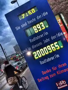 Die Fahrradzählstelle an der Wilhelm-Kaisen-Brücke am 20. November 2014