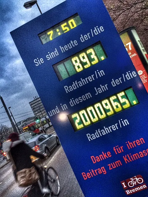 Die Fahrradzählstelle an der Wilhelm-Kaisen-Brücke am 20. November 2014