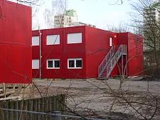 Außenansicht des neuen Übergangswohnheims in der Andernacher Straße