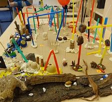 Das Bild zeigt das Modell eines Spielplatzes, wie ihn die Kinder sich in einem Beteiligungsprozess erarbeitet haben. 