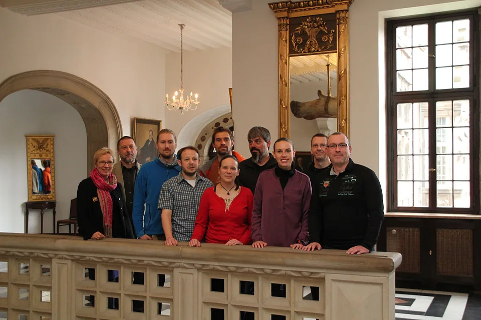 Empfang im Bremer Rathaus: (v.li.n.re.) Senatorin Eva Quante-Brandt, Lothar Brungs, Johannes Lohse, Daniel Armbruster, Markus Bischoff, Kerstin Schmidt, Ralf Geisel, Elena Stautzebach, Holger Bauer und Dirk Zimmermann