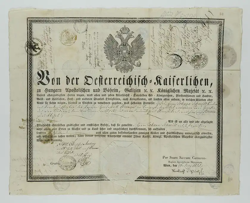 Reisepass von Bürgermeister Johann Smidt (Vorderseite) - (c) Staatsarchiv Bremen