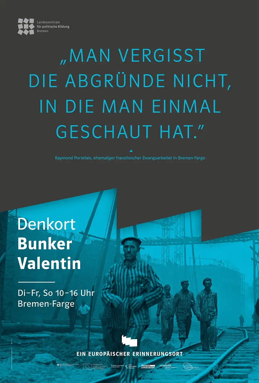 Plakat mit dem Zitat des französischen Zwangsarbeiters Raymond Portefaix