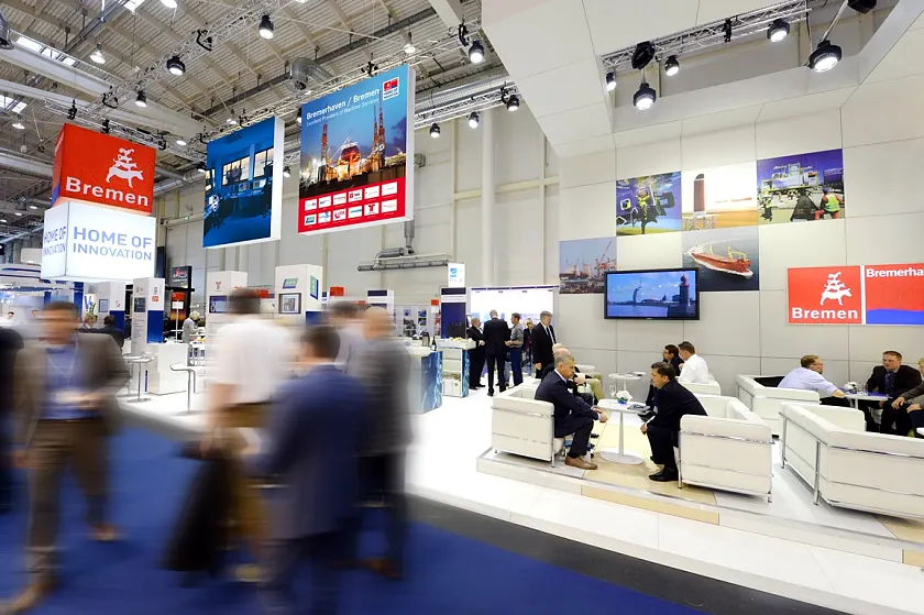 Ansicht des Messestandes des Bundeslandes Bremen auf der internationalen Schiffbaumesse SMM in Hamburg aus dem Jahr 2014.