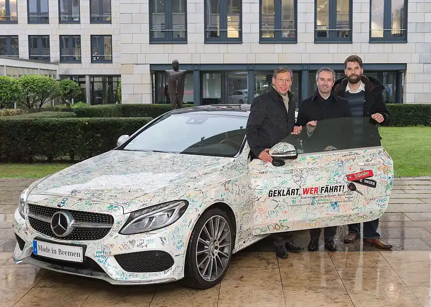 "Geklärt, wer fährt!" - Bürgermeister Carsten Sieling, Peter Theurer und Oliver Bartelt (von links) werben für Verantwortungsbewusstsein