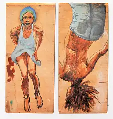 „schwere los“ von Melissa Chelmis, Malerei auf Schubladenboden. Quelle: M. Chelmis