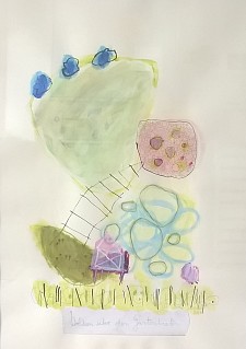 „Wolken über dem Gartenbeet“, 2008, Acryl, Tusche u. Papier auf Bütten, Copyright: Christiane Scholz-Stenull