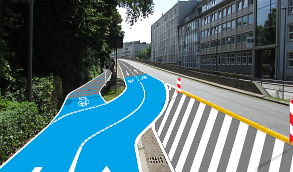 Grafik: Modellskizze für eine neue Fahrradroute - vorgesehen für die Überführung Am Wall