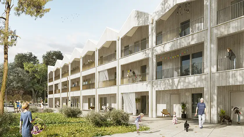 Ressourcenschonendes Bauen im Bremer Osten – der Ellener Hof (Bauherr: Bremer Heimstiftung/Visualisierung: Lemons Bucket)