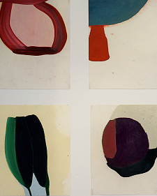 Marlies Nittka, 4 Arbeiten ohne Titel. Ölfarbe, Grafit, Wachs auf Papier. Copyright: Marlies Nittka