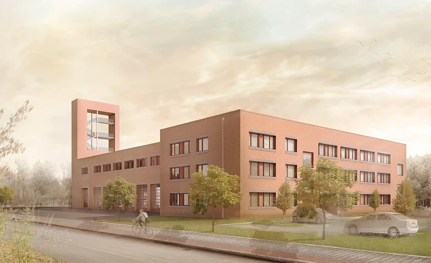 Planungsskizze der neuen Feuerwache | Arge Feuerwache 7, Planungsgruppe Gestering Knipping de Vries/ Schulze Pampus Architekten BDA.