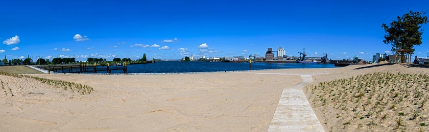 Überblick über den Strandpark Waller Sand in der Bremer Überseestadt.