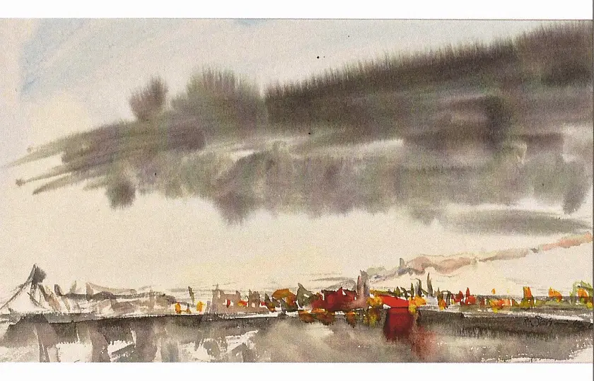 Wolke über Fischereihafen, Aquarell