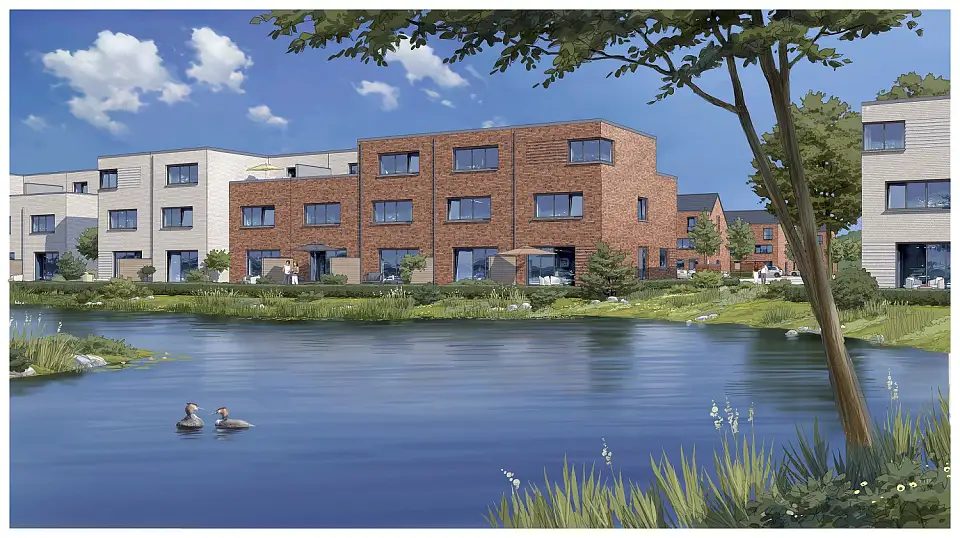 Visualisierung der ausgezeichneten Klimaschutzsiedlung Seeland in Bremen-Aumund (© M-Projekt GmbH & Co. KG)