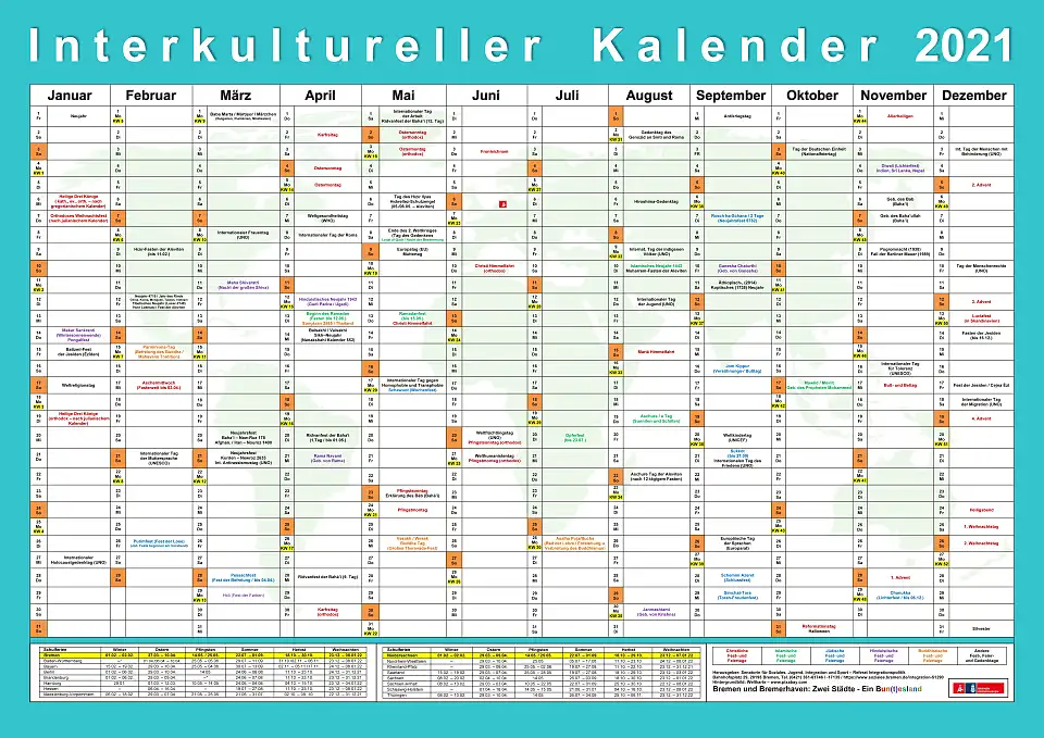 Ansicht Interkultureller Kalender 2021