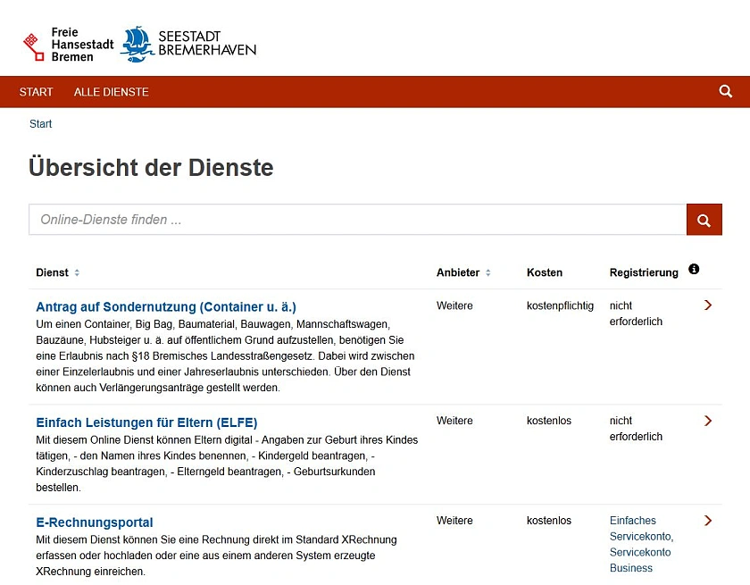 Im Bremer Serviceportal werden bereits Online-Dienstleistungen der Verwaltung im Netz angeboten. Neue Online-Dienstleistungen können durch das Registermodernisierungsgesetz schneller entwickelt werden. 