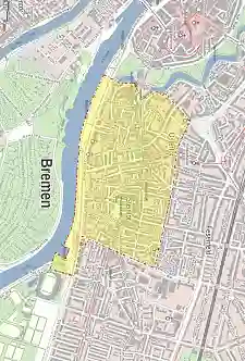 Räumlicher Geltungsbereich 2 – Schlachte: Martinistraße bis über die Wilhelm-Kaisen-Brücke, von dort zum rechten Weserufer, rechtes Weserufer bis über die Bürgermeister-Smidt-Brücke, Bürgermeister-Smidt-Straße