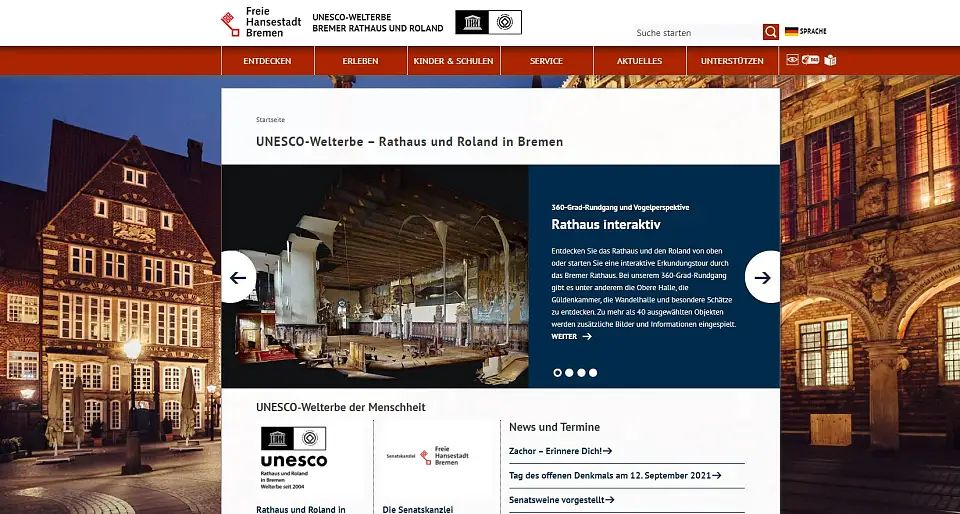 Die neue Webseite www.welterbe.bremen.de mit dem 360-Grad-Rundgang. Foto:Senatspressestelle