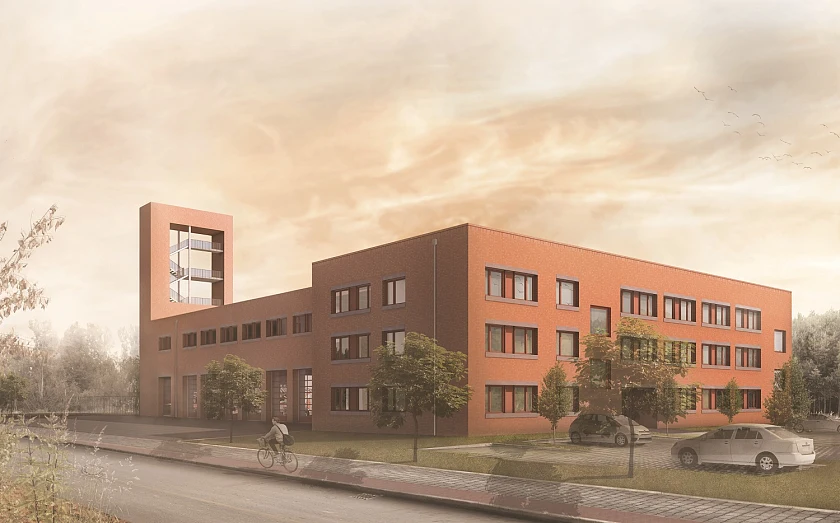 So wird die Feuer- und Rettungswache 7 am Hochschulring nach ihrer Fertigstellung aussehen. Foto: ARGE Planungsgruppe Gestering Knipping Schone & Schulze Pampus Architekten.