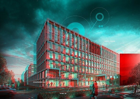 Visualisierung des Gebäudes „NEOS“ im Bremer Technologiepark. Foto: encoway