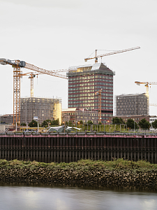 Bautätigkeiten in der Überseestadt Bremen: Die Projekte Überseeinsel und Europahafenkopf schreiten stetig voran. Foto: WFB/Caspar Sessler