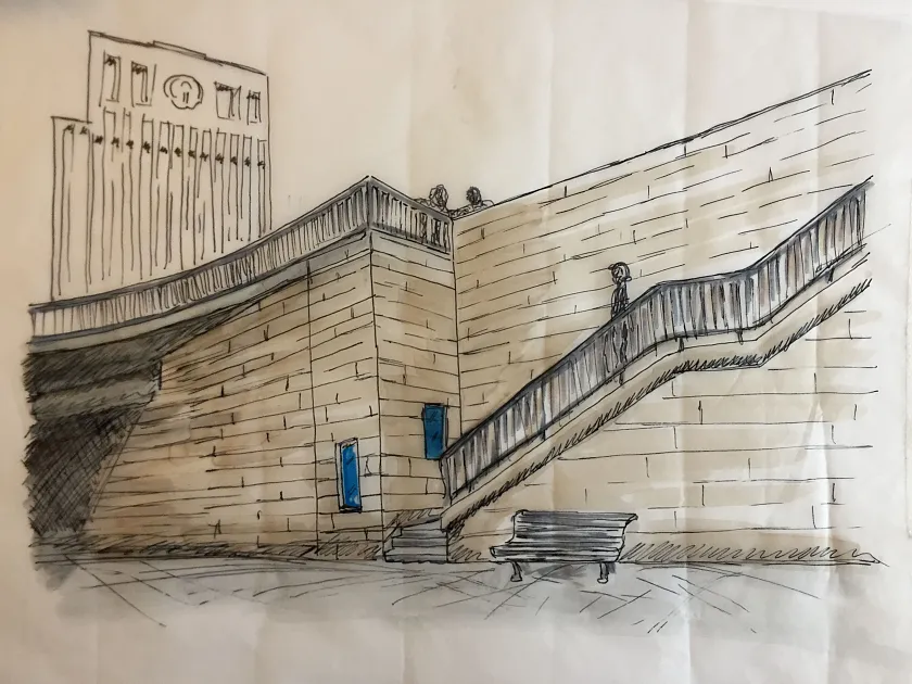 Die Planungsskizze zeigt das geplante Mahnmal an der Wilhelm-Kaisen-Brücke. Foto: Evin Oettingshausen