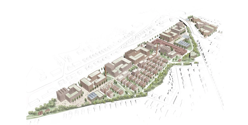 Der Entwurf der Arbeitsgemeinschaft des Büros für Architektur und Stadtplanung SCHÖNBORN SCHMITZ mit dem Landschaftsarchitekturbüro QUERFELDEINS. Foto: SKUMS