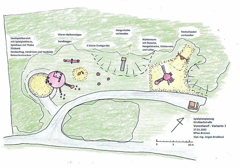 Der Vorentwurf für die Teil-Neugestaltung des Spielplatzes an der Kirchbachstraße wird jetzt zur Diskussion gestellt. Foto: bplan-bremen