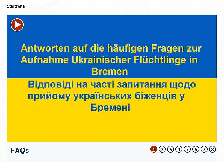 FAQs zur Aufnahme Urkainischer Flüchtlinge in Bremen. Foto: Soziales