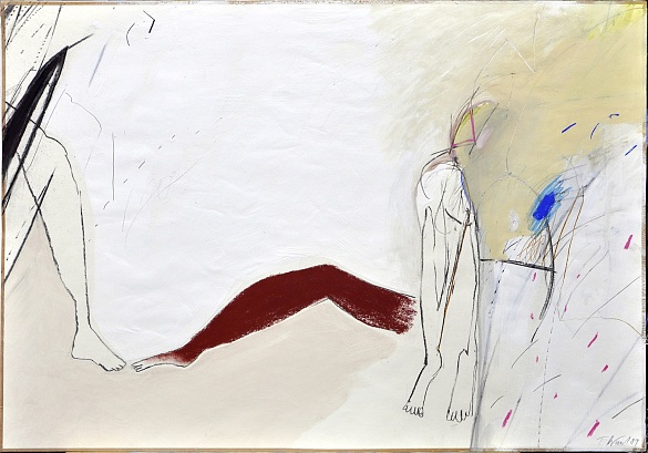 Ein Werk von Tilman Rothermel: Frage nach den Gemeinsamkeiten, 1989, Gouache, Pastellkreide, Kohle auf Papier, 70 x 100 cm. Foto: Tilman Rothermel bei VG Bild-Kunst, Bonn