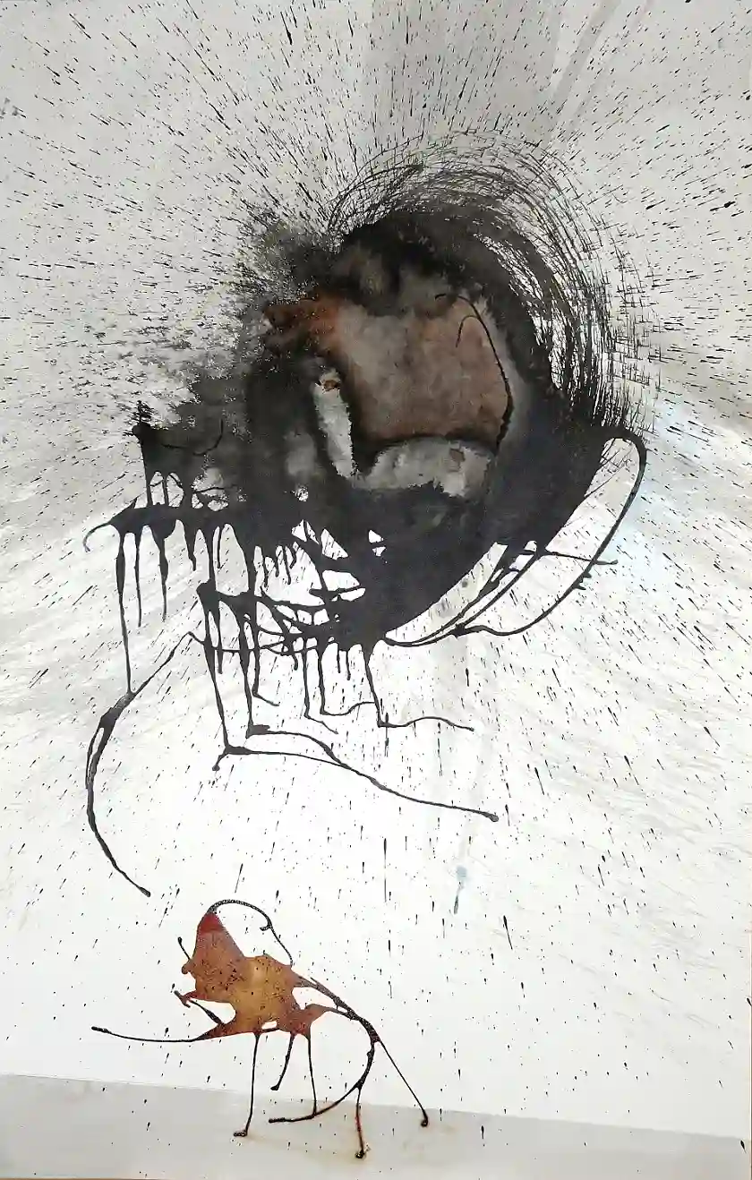 o.T., 2021, Tusche / Bister auf Papier, 98 x 62 cm. Foto: Tilman Rothermel bei VG Bild-Kunst, Bonn