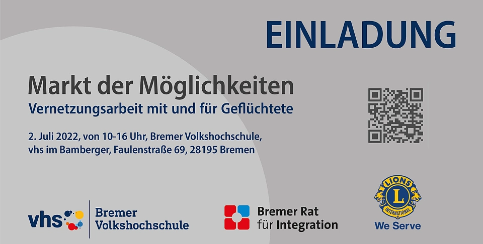 Mit diesen Einladungskarten, die es auch in Englisch und Ukrainisch gibt, wirbt die vhs für die Veranstaltung am kommenden Sonnabend im Bamberger Haus.