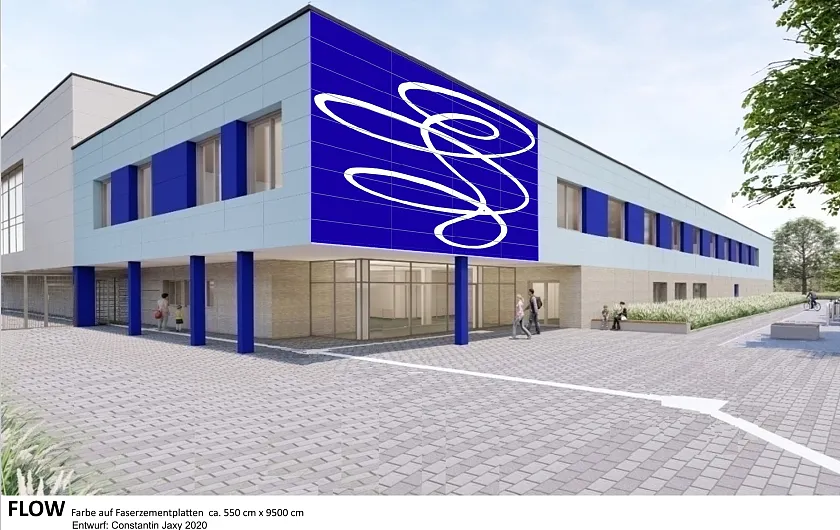 Das Kunstwerk FLOW des Künstlers Constantin Jaxy über dem Eingangsbereich des neuen Horner Bads. Foto: Kulturressort