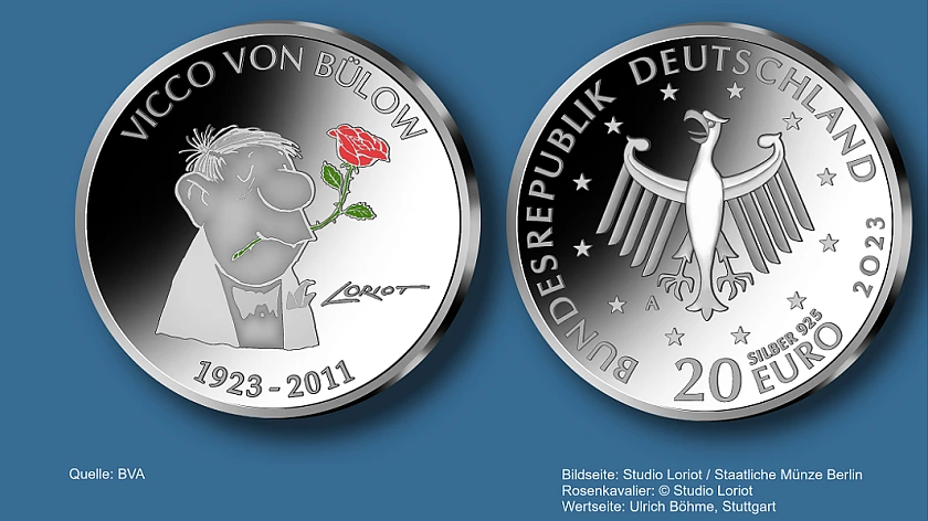 Die 20 Euro Gedenkmünze anlässlich des 100. Geburtstag Loriots. Foto: BVA