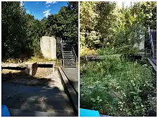 Vorher-Nachher: Die Betonplatten und die Abflussrinne der Betonmischanlage ist wieder sichtbar. Foto: Pressereferat des Senators für Finanzen