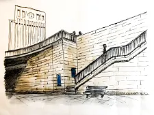 Die Planungsskizze zeigt das geplante Mahnmal an der Wilhelm-Kaisen-Brücke. Skizze: Evin Oettingshausen