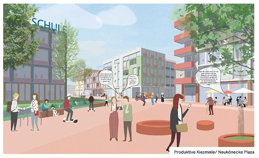 Eine der Animationen über das neu entstehende Quartier. So können die Areale von Coca-Cola und Könecke aussehen. Grafik: Bauressort