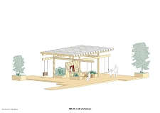 Noch laufen die Bauarbeiten: Vor der NordLB entsteht bis Ende Juni ein barrierefreier Schaukel-Spielplatz für Kinder. Zeichnung: Wirth-Architekten