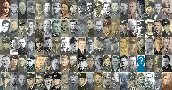 Sie starben in den Weltkriegen. Jedes Gesicht steht für 10.000 geborgene Tote. Collage: Volksbund