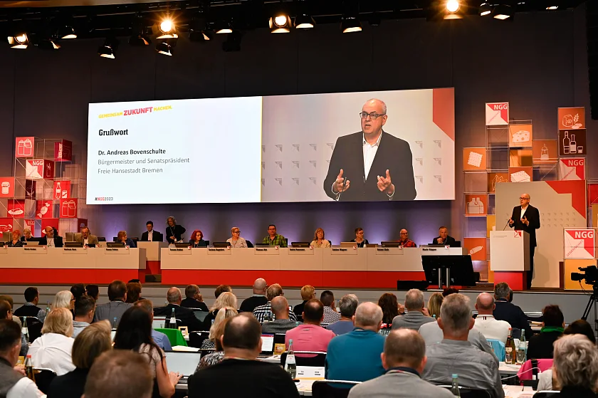 Bürgermeister Andreas Bovenschulte vor der NGG-Bundestagung. Foto: Senatspressestelle