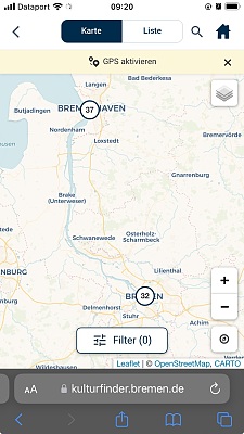 ... und eine Kartenansicht der kulturellen Angebote in Bremen und Bremerhaven. Foto: dataport