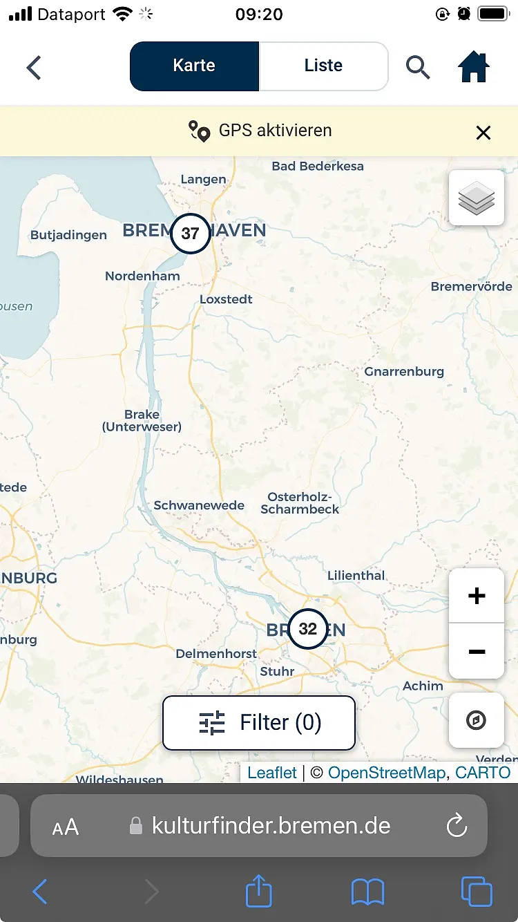 ... und eine Kartenansicht der kulturellen Angebote in Bremen und Bremerhaven. Foto: dataport