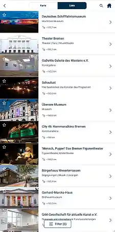 Die Kulturfinder-App bietet eine Listenansicht ... Foto: dataport