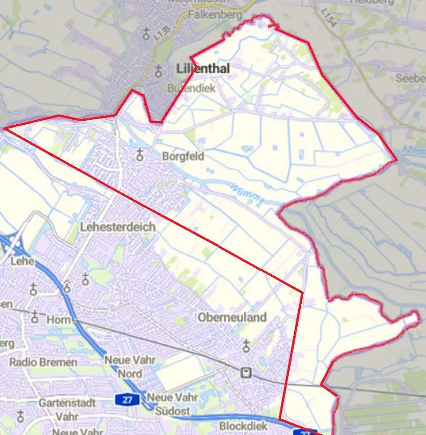 Die rot umrandete Fläche zeigt die Gebiete, in denen in der Silversternacht nicht geböllert werden darf. Bild: Innenressort